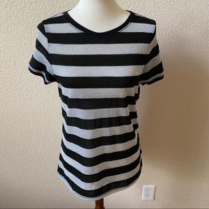 metallic silver + black striped tee
